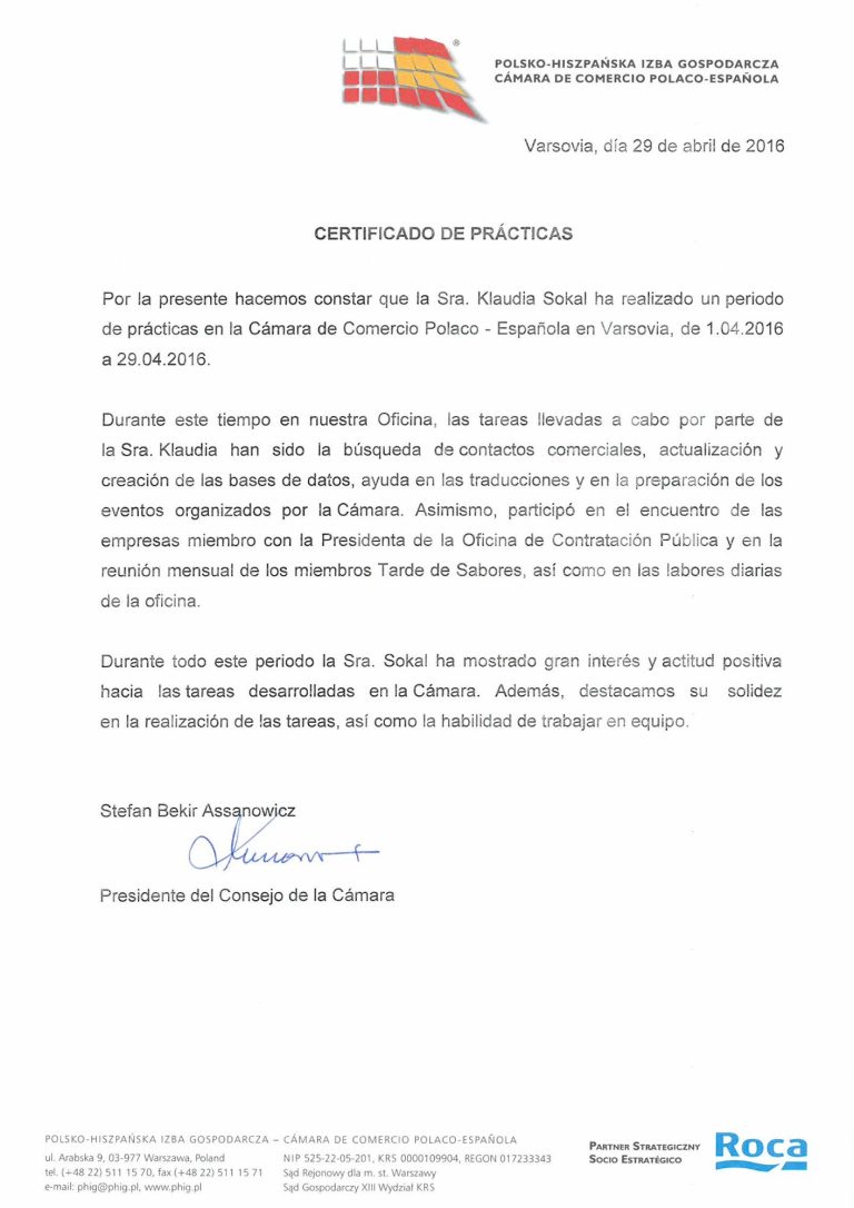 Certificado de practicas Cámara de Comercio